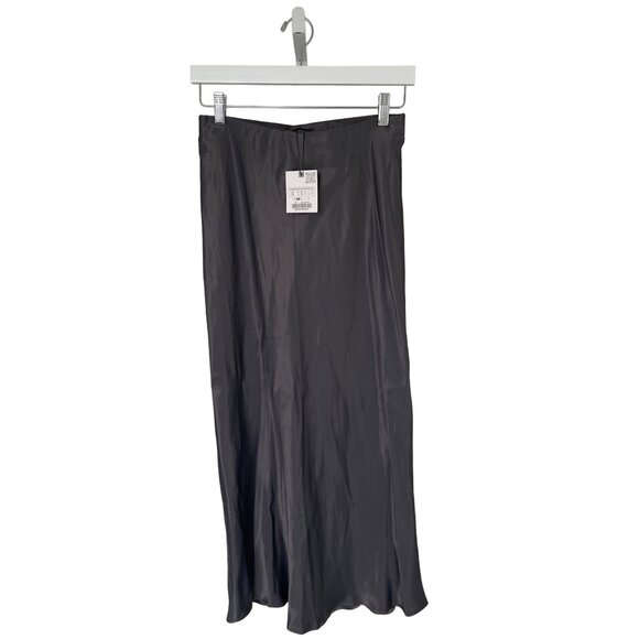 Zara Space Grey Silky Midi Skirt - Picture 7 of 9